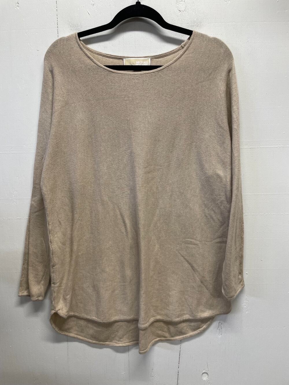 Michael Kors Women's Long Sleeve Beige Knit Sweater High-Low Hem Size Large